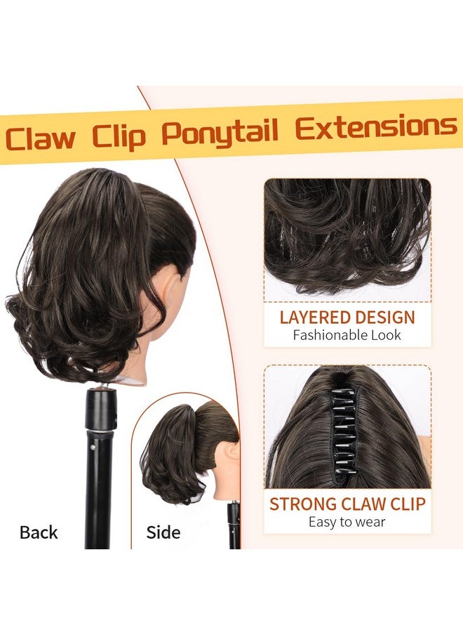 KooKaStyle Ponytail Extension 10 Short Claw Clip In Pony Tails Hair Extensions Curly Wavy Synthetic Drawstring Ponytail Hair Pieces For Women Girls Dark Brown  - Image 2