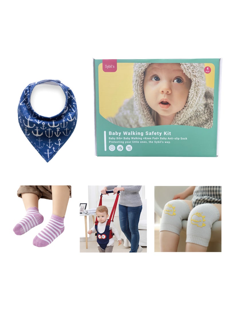 Sybil's 4 in 1 Baby Walking Safety Kit Includes Baby Walking Assistant Anti Slip Socks Knee Pads and Baby Bib Must Have for Infants and Toddlers Learning to Walking - Image 1