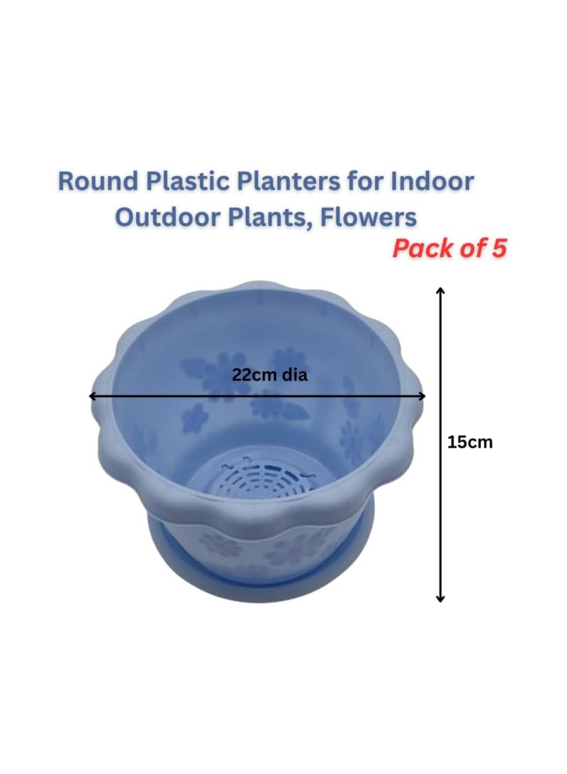 Generic FG ZAIN Round Plastic Planters for Indoor Outdoor Plants, Pack of 5, Color- Light Blue, Flower Pots with Drainage Holes – Lightweight Garden Containers for Herbs, Succulents  - Image 2