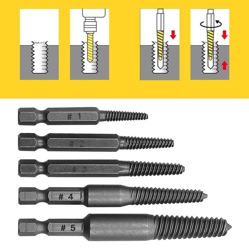 5x Screw Extractor Set Removal Tools Easy Out for Remove Stripped Screws  - Image 3