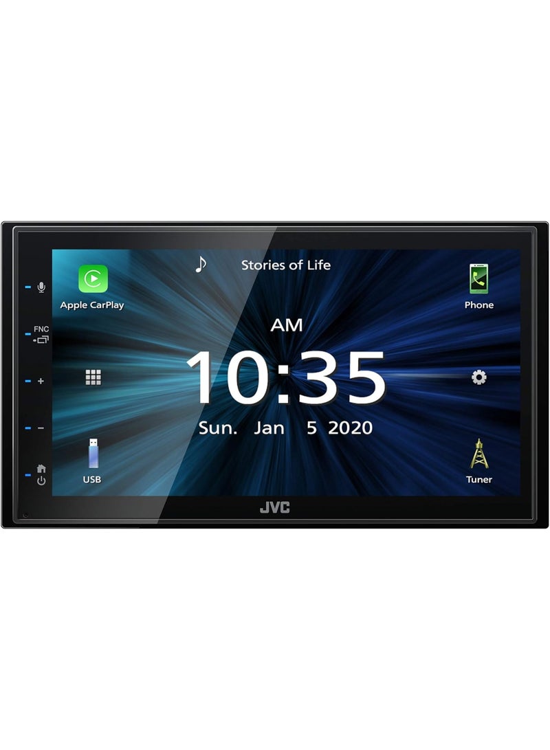 جي في سي ستيريو سيارة JVC KW-M560BT، مقاس 6.8 بوصة، ثنائي الدين، يدعم بلوتوث، يدعم Apple CarPlay وAndroid Auto، مع إمكانية الاتصال بدون استخدام اليدين، وصوت عالي الجودة، وتكامل مع الهواتف الذكية - Image 2