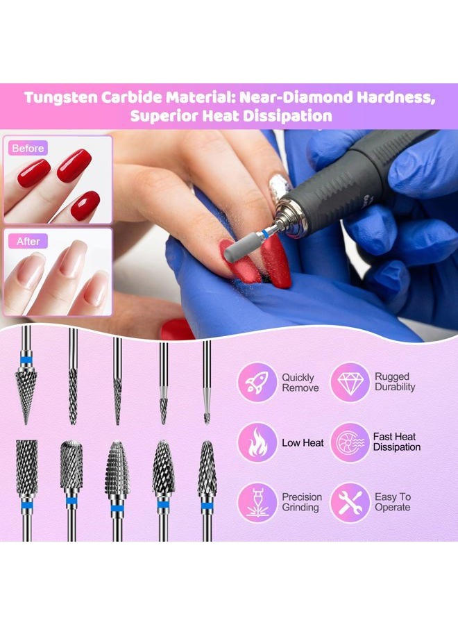 CGBE Nail Drill Bits Set: 10PCS Tungsten Carbide Nail Drill Bits for Acrylic Nails, 3/32'' Shank Professional Nail Bits for Nail Drill Cuticle Drill Bit for Home Salon Nail Enthusiasts Manicurist - Image 3