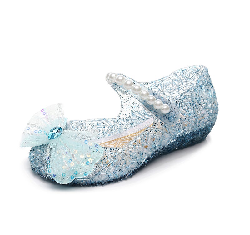 Kids Bowtie Princess Shoes Soft Sole Heels Blue 