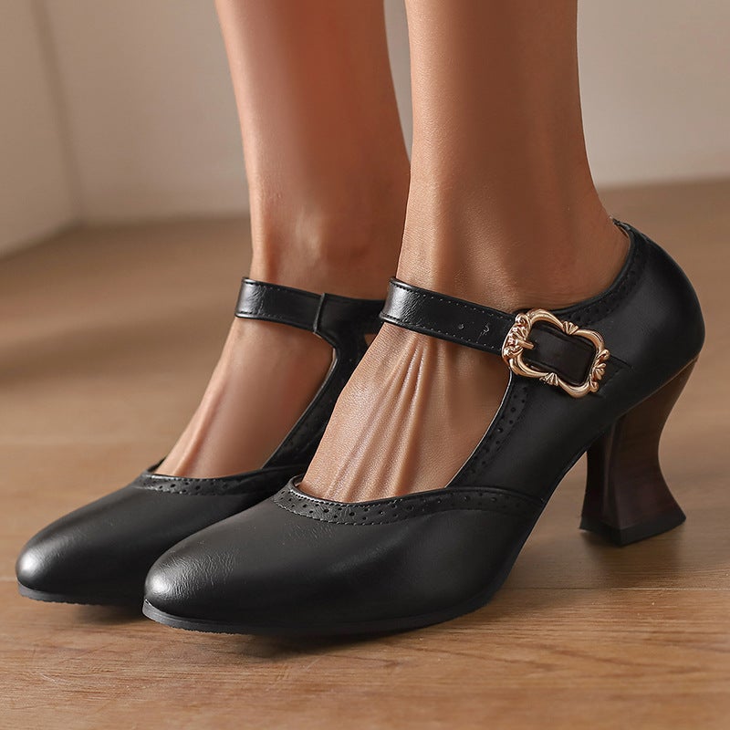 Spring 2025 Supply Fashion High Heeled 40-48 Plus Size Retro Mary Jane Buckle Single Shoes For Women - Image 3