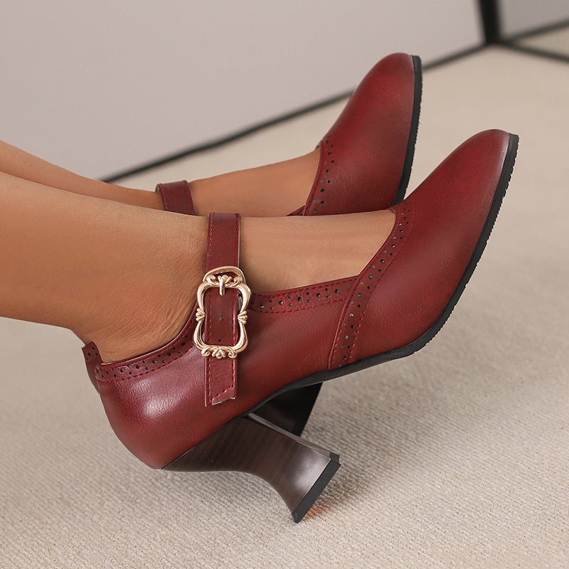 Spring 2025 Supply Fashion High Heeled 40-48 Plus Size Retro Mary Jane Buckle Single Shoes For Women - Image 4