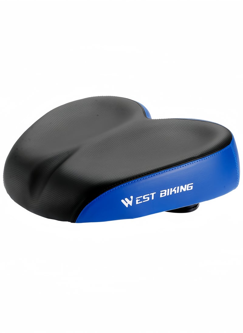 WEST BIKING Oversized Noseless Bike Seat Double Shock Absorption Bicycle Saddle Soft and Elastic Bicycle Seat for Bicycle,Electric Bicycle,Folding Bicycle, Black and Blue , 26*21*5.5 CM  - Image 1