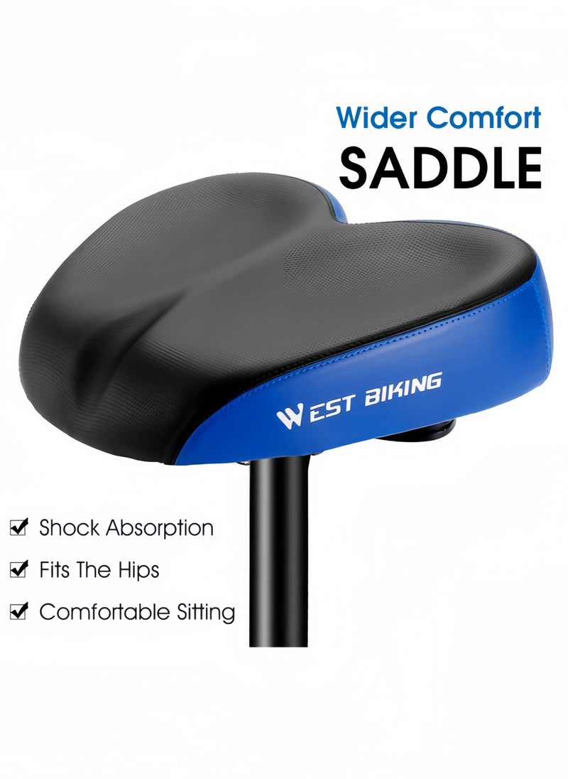 WEST BIKING Oversized Noseless Bike Seat Double Shock Absorption Bicycle Saddle Soft and Elastic Bicycle Seat for Bicycle,Electric Bicycle,Folding Bicycle, Black and Blue , 26*21*5.5 CM  - Image 2