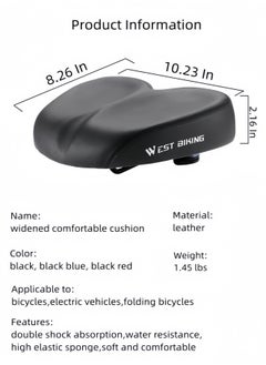 Oversized Noseless Bike Seat Double Shock Absorption Bicycle Saddle Soft and Elastic Bicycle Seat for Bicycle,Electric Bicycle,Folding Bicycle, Black and Blue , 26*21*5.5 CM - pzsku/Z89D7B7E12C04347A42BEZ/45/_/1723518665/208d064e-83f8-4bb1-9a25-2b75150b128b