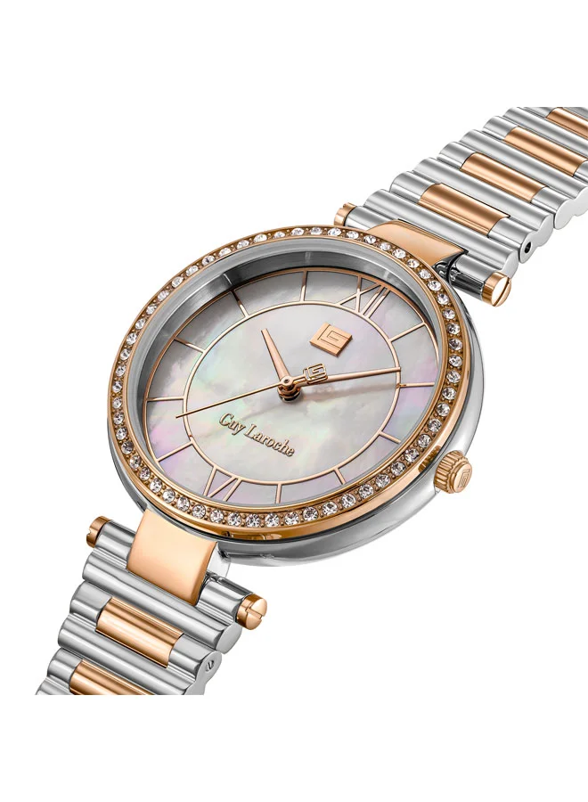 غاي لاروش Violette White Dial Stainless Steel Bracelet Analog Watch for Women, 34mm