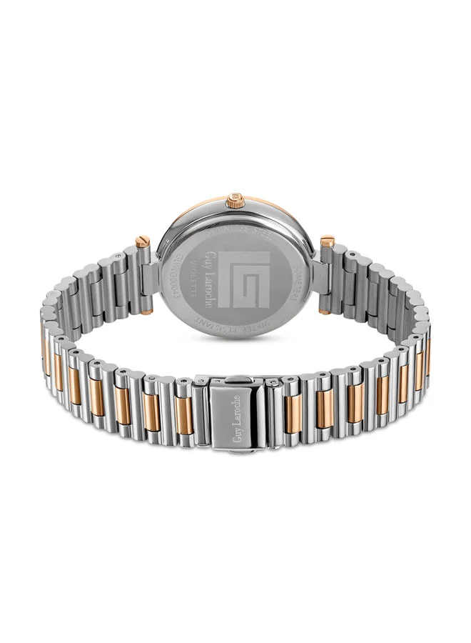 Guy Laroche Silver/Rose Gold Violette White Dial Stainless Steel Bracelet Analog Watch for Women, 34mm for Women | Best Price UAE