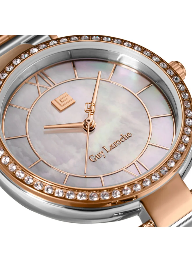 Guy Laroche Silver/Rose Gold Violette White Dial Stainless Steel Bracelet Analog Watch for Women, 34mm for Women | Best Price UAE