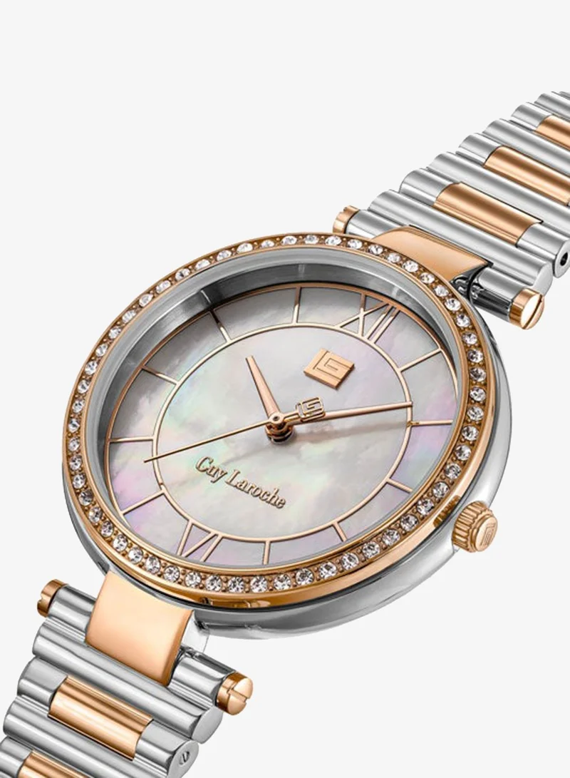 Guy Laroche Violette White Dial Stainless Steel Bracelet Analog Watch for Women, 34mm