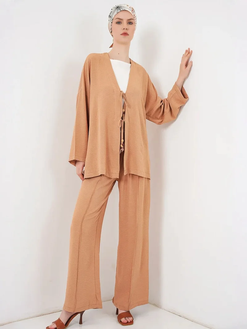 بيغ دارت BDART Textured V-Neck Long Cardigan and Pants Set