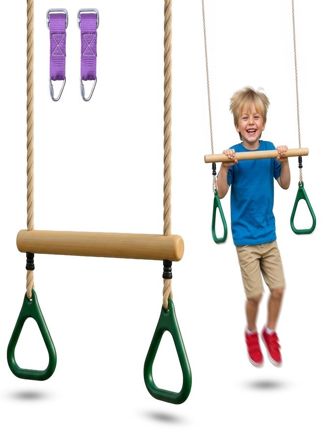 Trailblaze Wooden Trapeze Swing Bar for Kids - 18" Adjustable Height Monkey Bars Rings Swingset Accessories - Ninja Warrior Obstacle Course for Kids - Jungle Gym Accessories Playground Attachments - Image 1