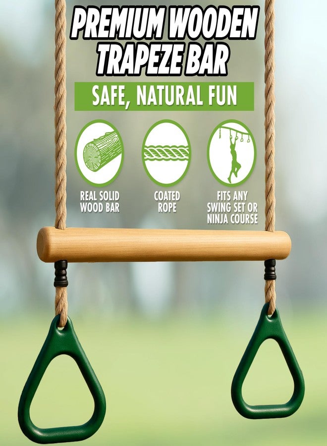 Trailblaze Wooden Trapeze Swing Bar for Kids - 18" Adjustable Height Monkey Bars Rings Swingset Accessories - Ninja Warrior Obstacle Course for Kids - Jungle Gym Accessories Playground Attachments - Image 2