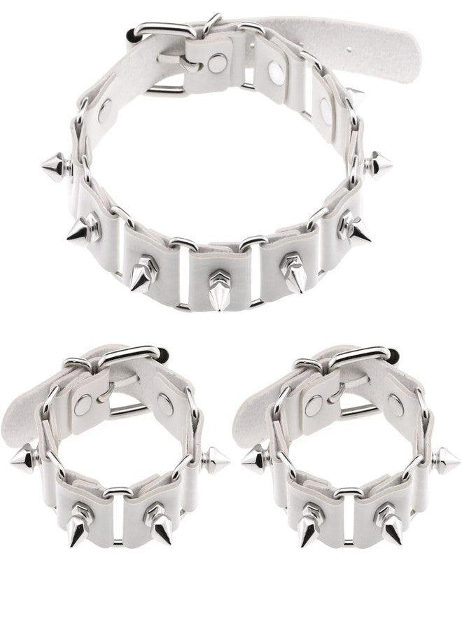FM FM42 White PU Simulated Leather Rivets Spikes Square Ring Collar Choker Necklace and Bracelet Set - Image 1