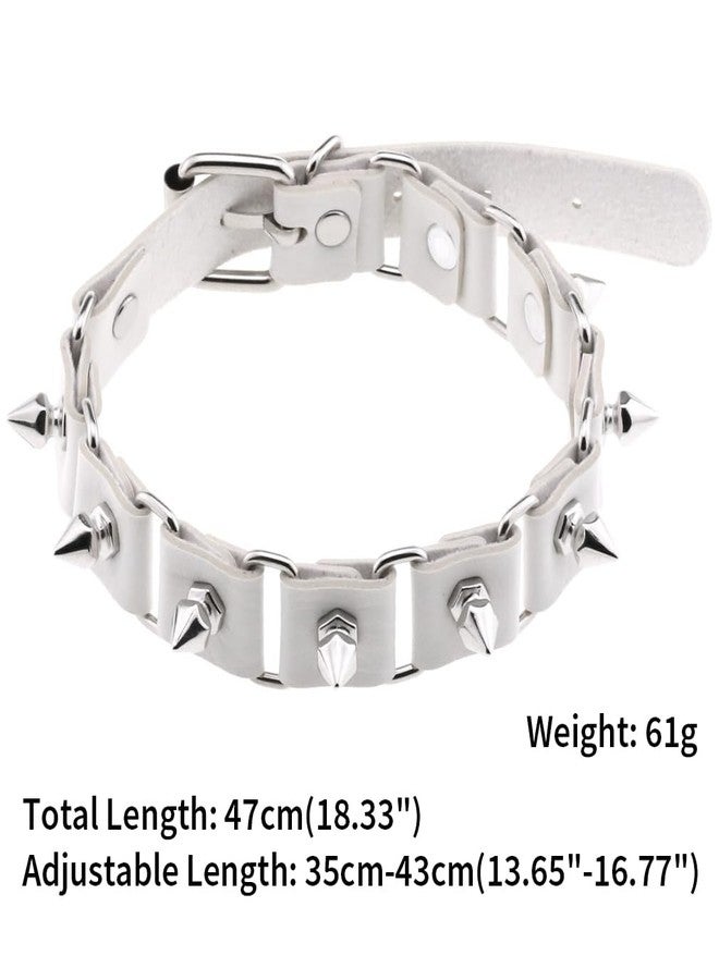 FM FM42 White PU Simulated Leather Rivets Spikes Square Ring Collar Choker Necklace and Bracelet Set - Image 2