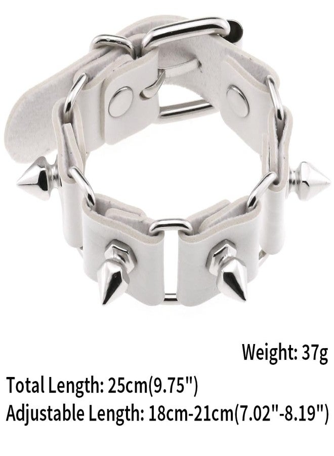 FM FM42 White PU Simulated Leather Rivets Spikes Square Ring Collar Choker Necklace and Bracelet Set - Image 3