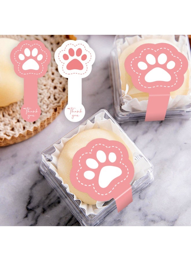 Pink Cat Claw "Thank You" Stickers – Long Strip Sealing Stickers for Cake Boxes, Baking, DIY Packaging – 100 PCS - Image 3