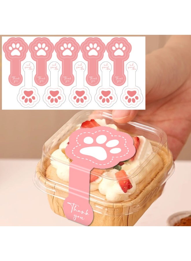 Pink Cat Claw "Thank You" Stickers – Long Strip Sealing Stickers for Cake Boxes, Baking, DIY Packaging – 100 PCS - Image 1