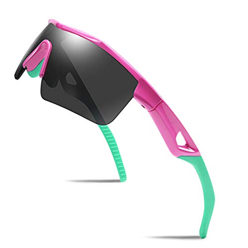 FEISEDY Kids Teens Baseball Polarized Sunglasses Sports TR90 Frame Boys Girls Cycling B2454 Pink/Grey - Image 1