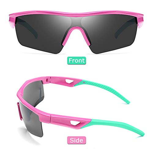 FEISEDY Kids Teens Baseball Polarized Sunglasses Sports TR90 Frame Boys Girls Cycling B2454 Pink/Grey - Image 3