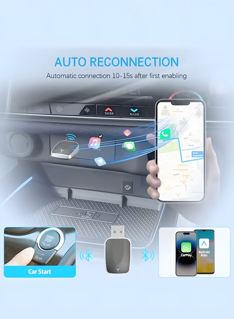 محول CarPlay لاسلكي صغير الحجم، يحول CarPlay وAndroid Auto السلكيين إلى لاسلكيين، محول 2 في 1 لأجهزة iPhone من Apple والهواتف التي تعمل بنظام Android، يعمل بمجرد التوصيل، اتصال تلقائي، بدون تأخير، مزود بمنفذ USB-C، متوافق مع iOS 10+ وAndroid 11+ - Image 5