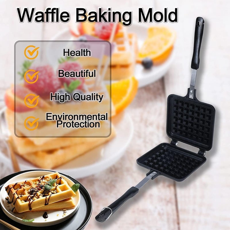 RBGIIT Waffle Maker Machine With Comfortable Handle For Kitchen Gas Stove Non Stick Waffle Maker Pan Press Plate Cooking Baking Tool with Long Handle Low Power Consumption Black_5 - Image 5