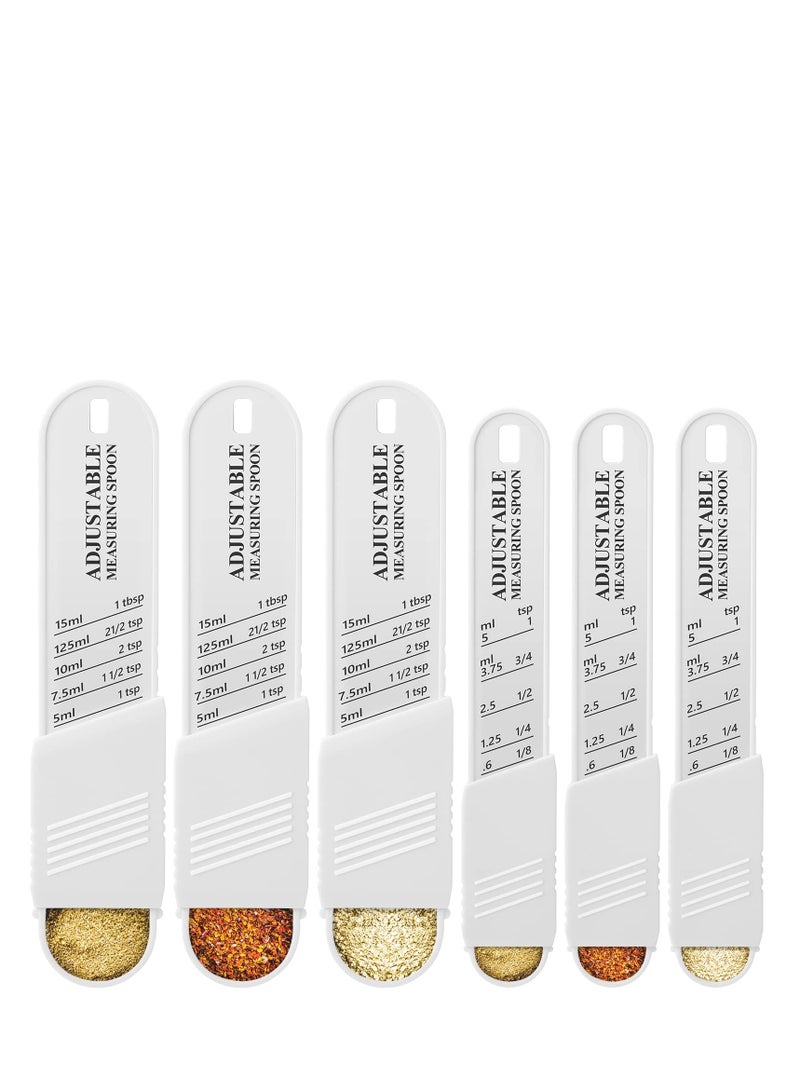 Excefore Adjustable Measuring Spoon Set, 6 Pcs Baking Cooking Measuring Spoon Set, Chef Measuring Spoon, Metering Spoon for Kitchen Dry Liquid Ingredients Powder, 2 Sizes (White) - Image 1