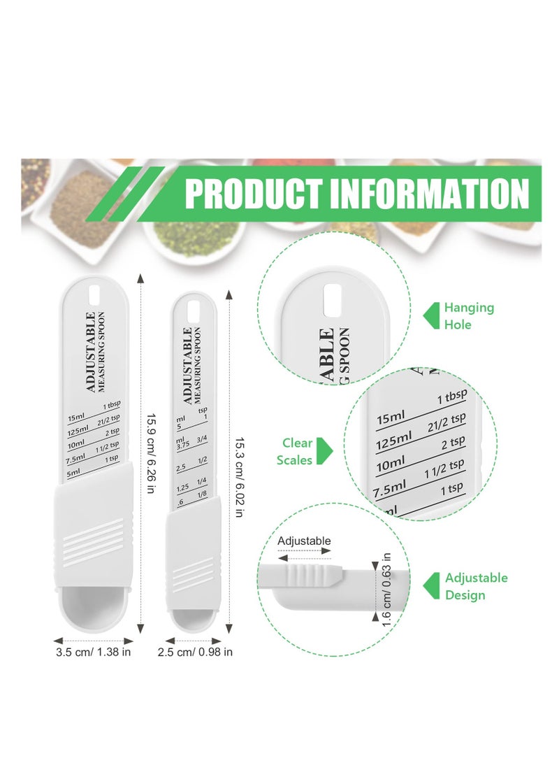 Excefore Adjustable Measuring Spoon Set, 6 Pcs Baking Cooking Measuring Spoon Set, Chef Measuring Spoon, Metering Spoon for Kitchen Dry Liquid Ingredients Powder, 2 Sizes (White) - Image 2