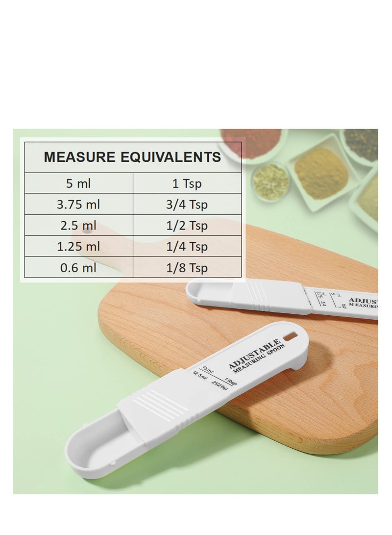 Excefore Adjustable Measuring Spoon Set, 6 Pcs Baking Cooking Measuring Spoon Set, Chef Measuring Spoon, Metering Spoon for Kitchen Dry Liquid Ingredients Powder, 2 Sizes (White) - Image 3