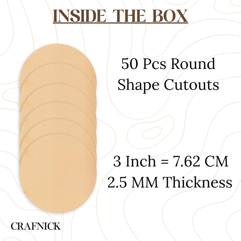 CRAFNICK CRAFNICK® Wooden MDF Board for Art and Craft | 3 Inch-2.5mm | Round MDF Cutouts for Fridge Magnet, Decoration, Painting, Mandala | Plain Blank Unfinished Round Cutouts | Craft Supplies for DIY (50) - Image 4