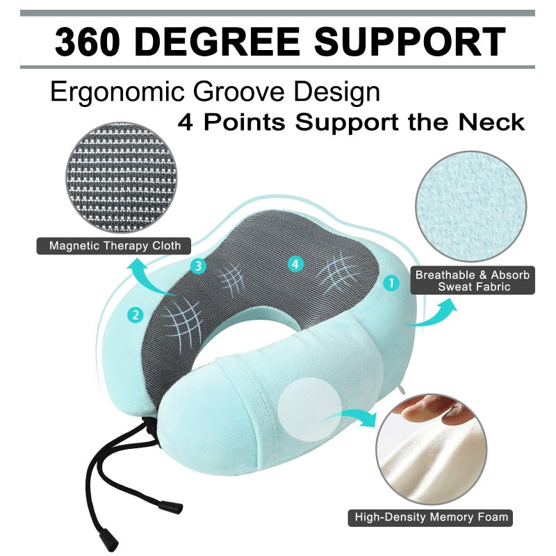 urnexttour Travel Pillow and Blanket Set Neck Pillows Soft Blankets with Sleep Mask Travel Essentials for Airplane Car Memory Foam Blue Green - Image 2