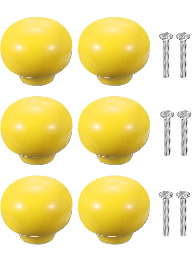 S-TOP 6 Pack,Modern Round Ceramic Cabinet Knobs, Yellow Drawer Pulls with Screws, 3.3cm Ball Shape Dresser Hardware,Kitchen Cupboard Handles - Image 1