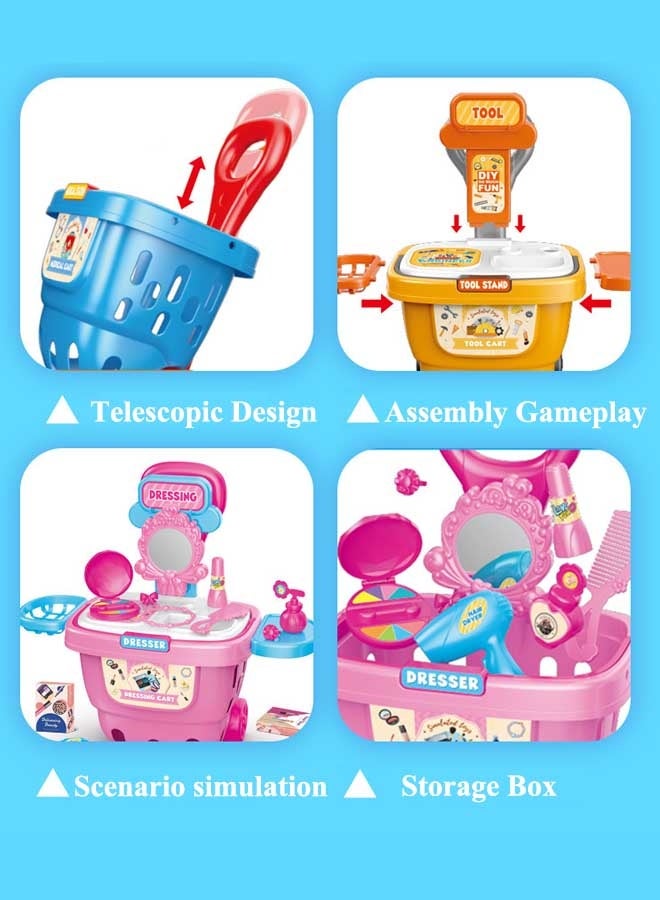 إيزي سو عربة تسوق ألعاب 2 في 1 وطاولة زينة - مجموعة تلبيس مكياج الأميرة الجميلة مع مرآة، لعبة تظاهرية للفتيات والأطفال الصغار، هدية مثالية لأعياد الميلاد والكريسماس - Image 3