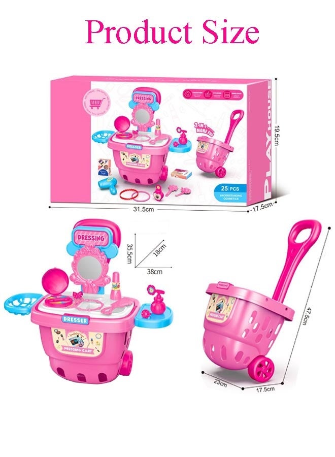 إيزي سو عربة تسوق ألعاب 2 في 1 وطاولة زينة - مجموعة تلبيس مكياج الأميرة الجميلة مع مرآة، لعبة تظاهرية للفتيات والأطفال الصغار، هدية مثالية لأعياد الميلاد والكريسماس - Image 2