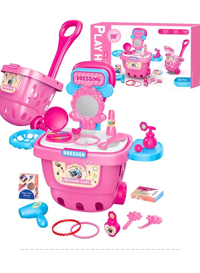 إيزي سو عربة تسوق ألعاب 2 في 1 وطاولة زينة - مجموعة تلبيس مكياج الأميرة الجميلة مع مرآة، لعبة تظاهرية للفتيات والأطفال الصغار، هدية مثالية لأعياد الميلاد والكريسماس - Image 1