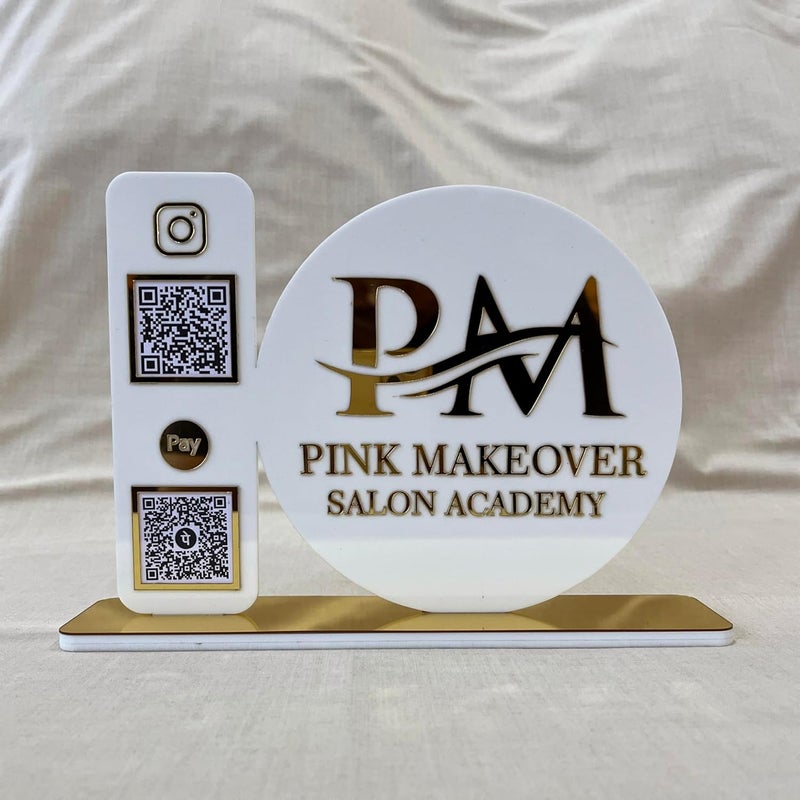 Qalb Acrylic QalbAcrylic QR Code Scanner Social Media Scanner QR Code On Acrylic Golden White 8 by 6 Inches  - Image 1