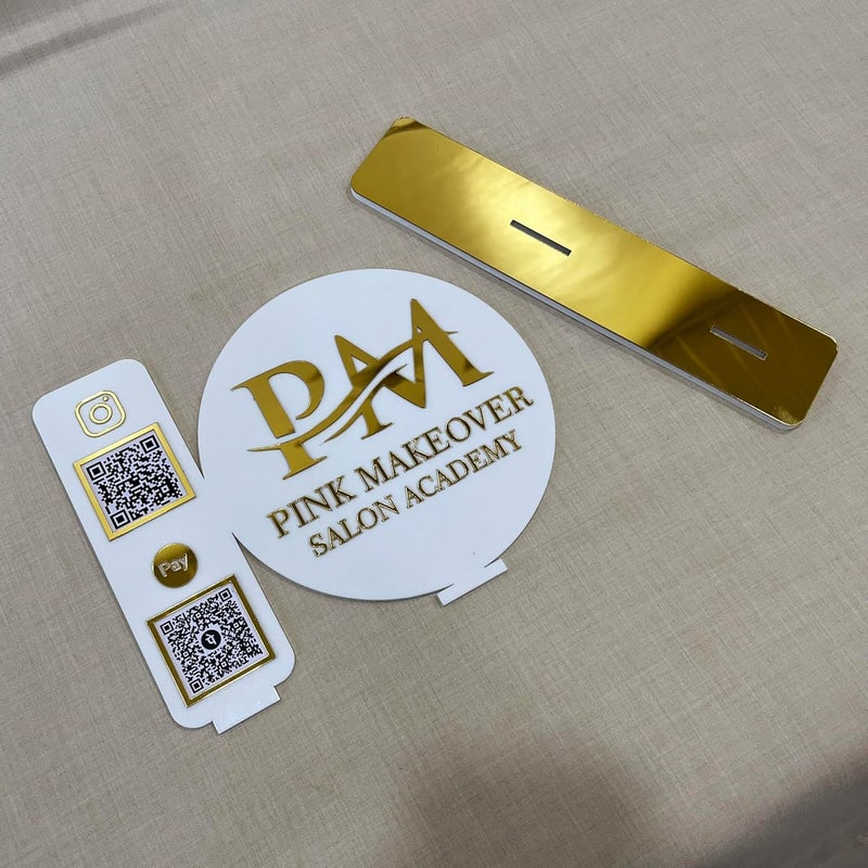 Qalb Acrylic QalbAcrylic QR Code Scanner Social Media Scanner QR Code On Acrylic Golden White 8 by 6 Inches  - Image 2