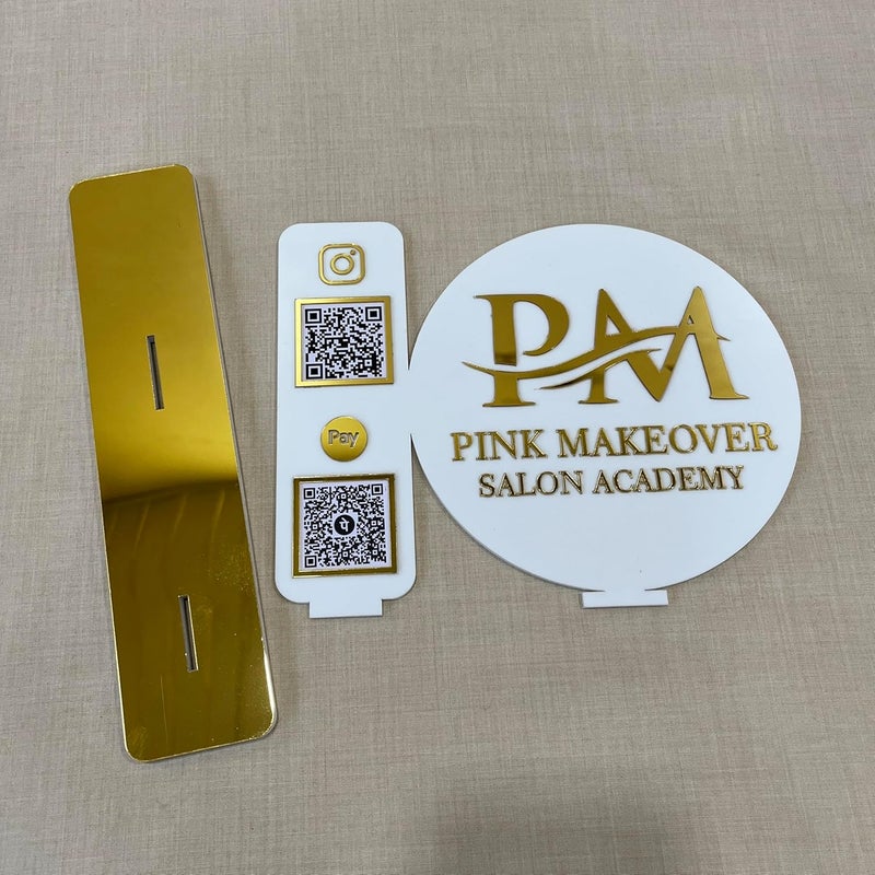 Qalb Acrylic QalbAcrylic QR Code Scanner Social Media Scanner QR Code On Acrylic Golden White 8 by 6 Inches  - Image 3