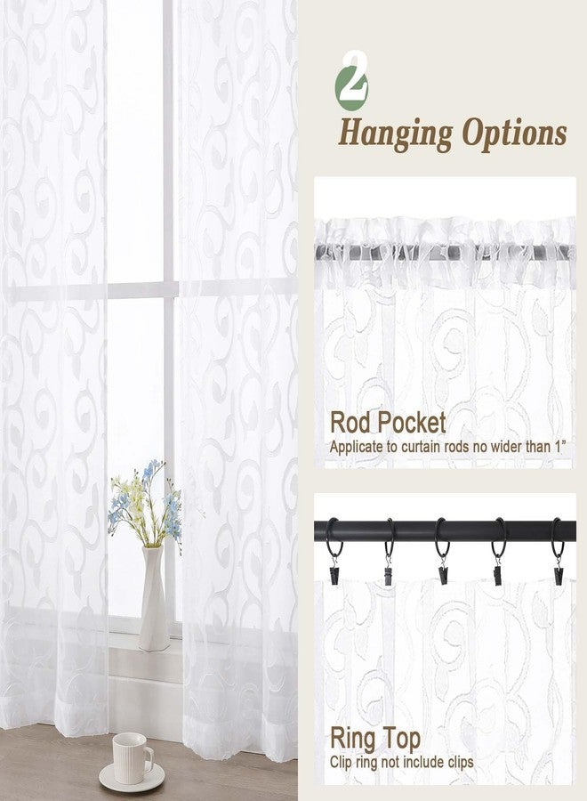 WelvetBLK Sheer White Curtains for Bedroom Living Room 63 Inch Length 2 Panels Set, Soft Airy Light Filtering Geometric Jacquard Clip Curtains Drapes, Modern Rod Pocket, White, 2Pcs 42" Wx63 L Inch - Image 4