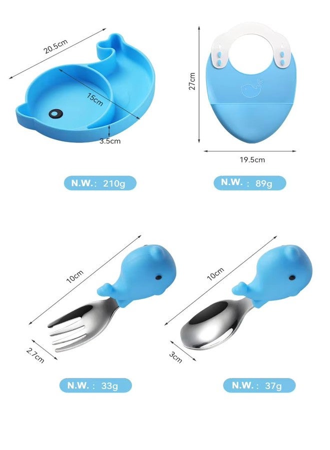 PRECHANA Suction Feedingplates For Babies, Silicone Feedingplates With Suction Divided, Babies Spoon Fork Set For Toddler Baby Dishes Kids (Dolphine), Multicolor - Image 2