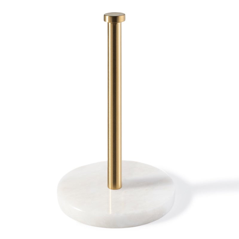 Koville African Genuine Marble Paper Towel Holder Countertop, 6" Stone Base Gold Rod Paper Towel Holder Stand for Kitchen Storage, for Standard or Jumbo-Sized Rolls - Image 1