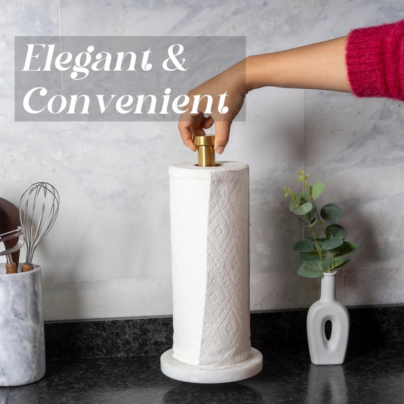 Koville African Genuine Marble Paper Towel Holder Countertop, 6" Stone Base Gold Rod Paper Towel Holder Stand for Kitchen Storage, for Standard or Jumbo-Sized Rolls - Image 3