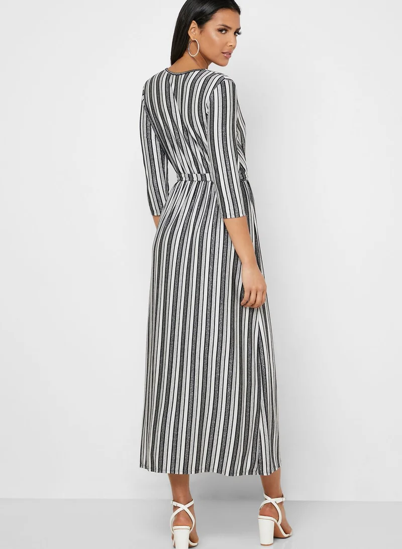 MELA LONDON Striped Wrap Belted Dress