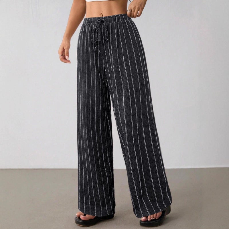 Women's Casual Wide Leg Pants with Drawstring Elastic Waist - Image 2