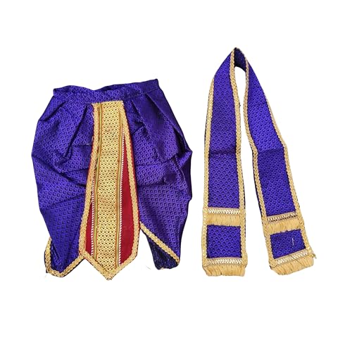 PUNYATVA Khun Dhotar Shela Set (Blue) | God Idol Dress – Dhoti, Khes, Patka, Uparna Vastra for Ganpati, Krishna, Balaji, Murugan, Isar Ji | Gangaur, Ganesh Chaturthi Decoration Accessories - Image 1