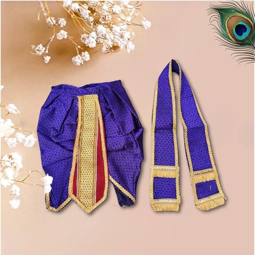 PUNYATVA Khun Dhotar Shela Set (Blue) | God Idol Dress – Dhoti, Khes, Patka, Uparna Vastra for Ganpati, Krishna, Balaji, Murugan, Isar Ji | Gangaur, Ganesh Chaturthi Decoration Accessories - Image 2