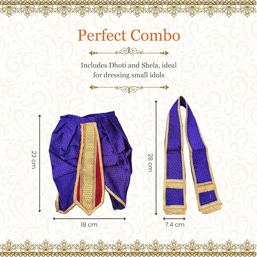 PUNYATVA Khun Dhotar Shela Set (Blue) | God Idol Dress – Dhoti, Khes, Patka, Uparna Vastra for Ganpati, Krishna, Balaji, Murugan, Isar Ji | Gangaur, Ganesh Chaturthi Decoration Accessories - Image 3