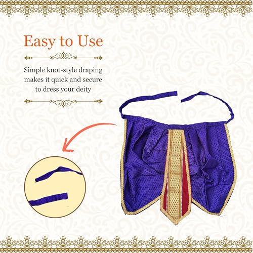 PUNYATVA Khun Dhotar Shela Set (Blue) | God Idol Dress – Dhoti, Khes, Patka, Uparna Vastra for Ganpati, Krishna, Balaji, Murugan, Isar Ji | Gangaur, Ganesh Chaturthi Decoration Accessories - Image 5